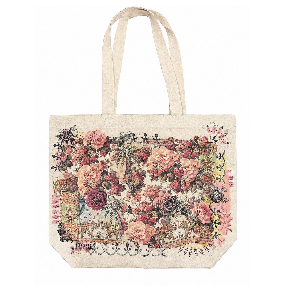 Decoupage Canvas Tote Bag Floral Elephant Boho Cottagecore Vintage Style
